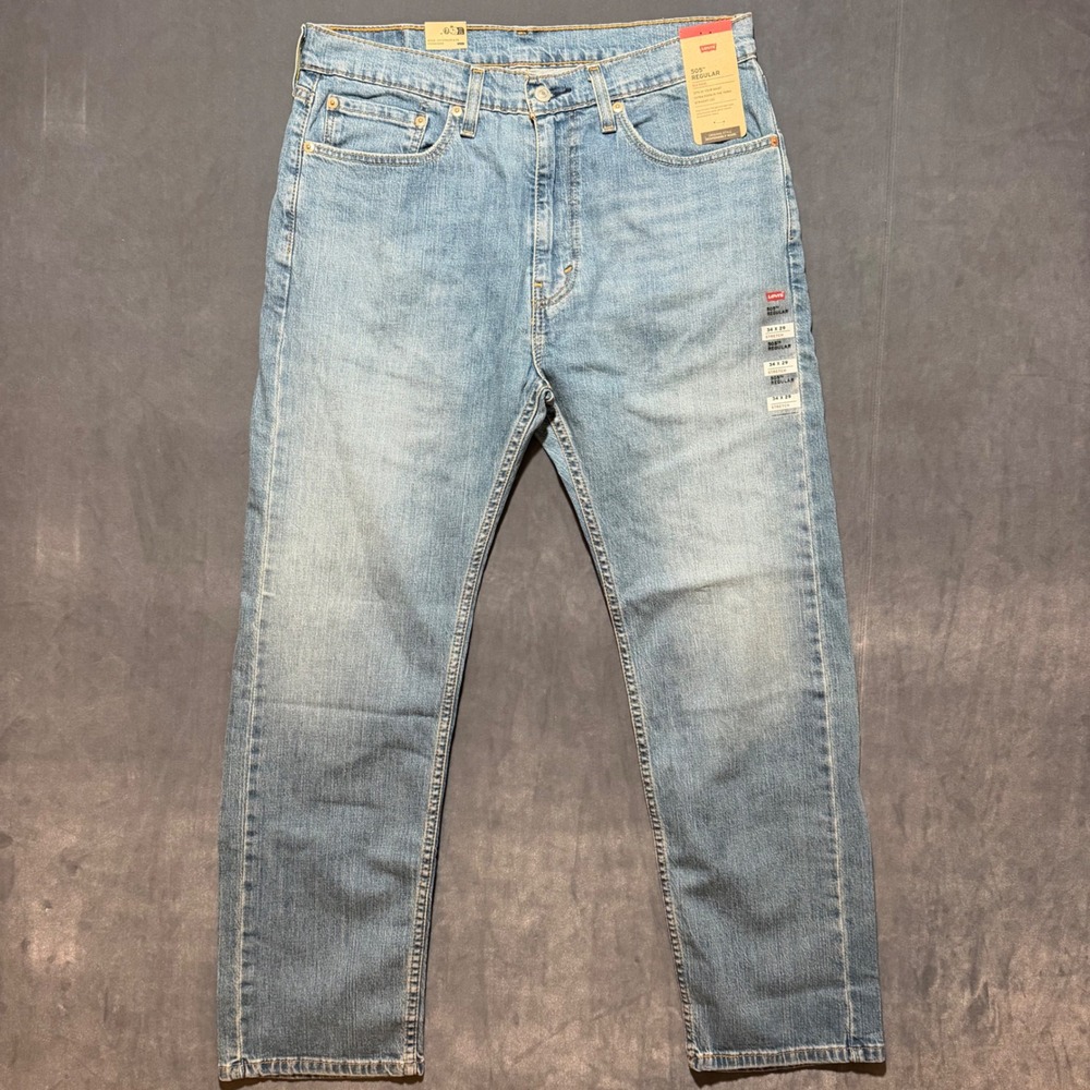 Levi's 505 Regular Fit Jeans Mens 34x29 Blue Light Wash Stretch Denim Pants NEW